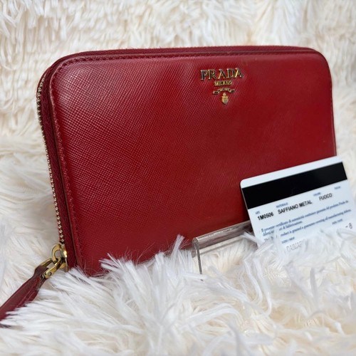 PRADA Women's Red Saffiano Leather Wallet excellent gift