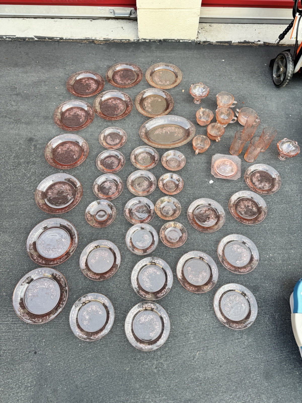 large collection of vintage pink depression glass