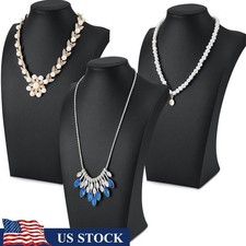3 Pc Black PU Leather Necklace Display Stand Jewelry Bust Mannequin Wood Durbale