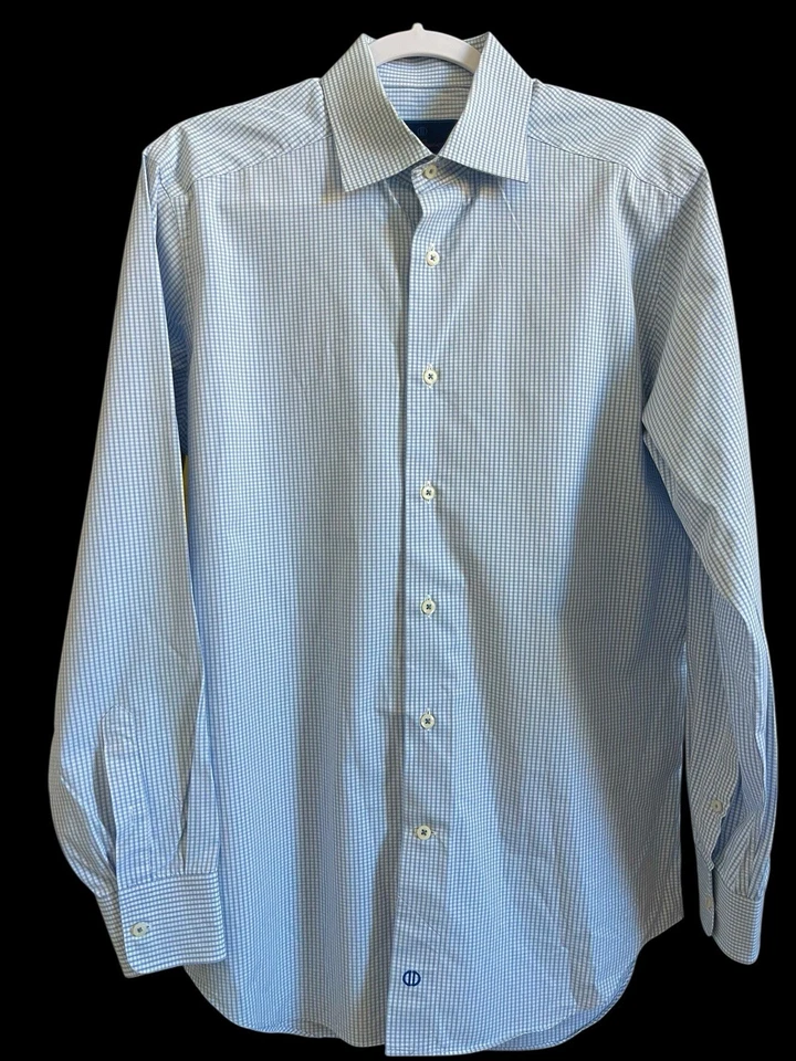 Lote 3 camisas de vestir de lujo para hombre David Donahue 16 34/35 ajustadas/ajustadas azules a cuadros Foto 2 de 4