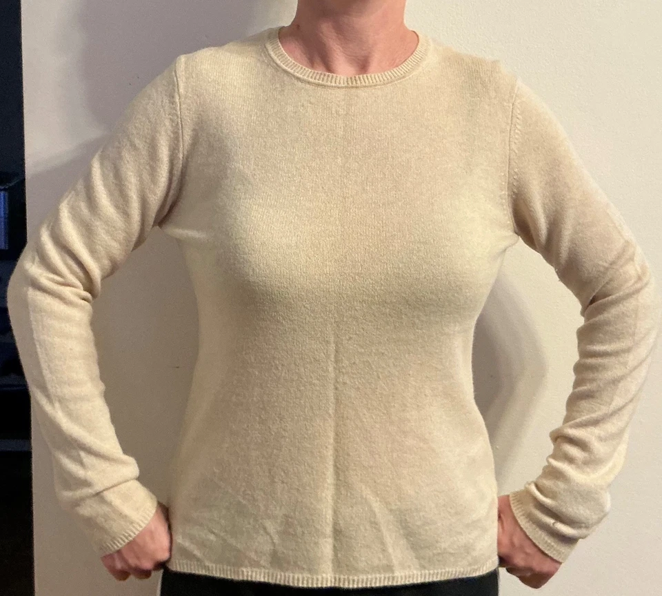 Suéter para mujer CASHMERE Charter Club M 2 capas 100 % cachemir cuello redondo marfil M Foto 2 de 4