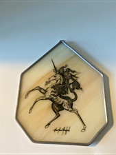 Vintage Signed Unicorn Stain Glass Suncatcher Rare