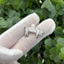 White Pig Hog Logo Enamel Lapel Hat Pin Vintage Collectible Farm Animal Badge