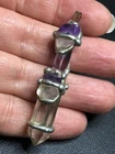 B3886 Artisan Crystal Point Wand Pendant Amethyst Quartz Gemstone Silver Tone