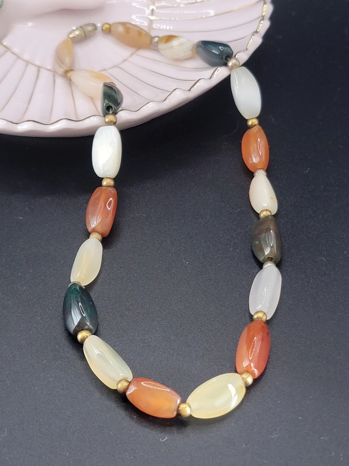Gargantilla collar vintage de piedras preciosas cuentas de oro ágatas cuarzo cornalinas  Foto 2 de 3