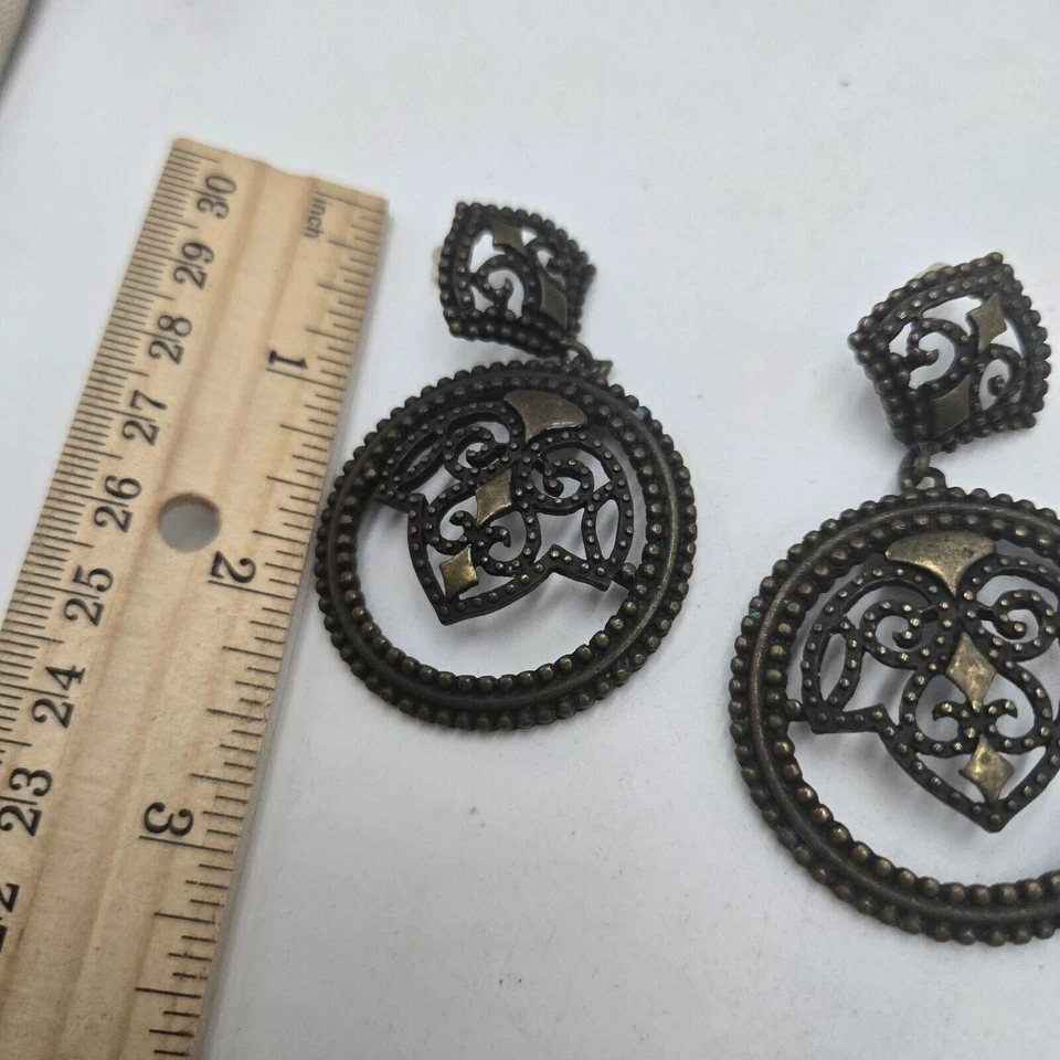 Chico's Boho 古董金色大号金银丝环耳环穿孔 — 第 4/4 张图片