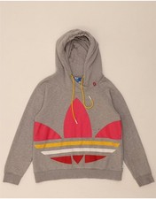 ADIDAS Womens Graphic Hoodie Jumper UK 10 Small Grey Cotton DK10