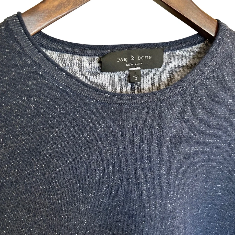 Rag & Bone Navy Knit Crew Neck Extra Fine Merino Wool Men's Size Large Runs Slim - Image 2 of 4