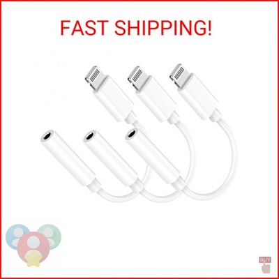 (Apple MFi Certified) 3 Pack Lightning to 3.5 mm Headphone Jack Adapter for iPho