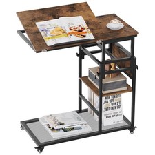 C Shaped Side Table, Adjustable Height End Table with Storage Shelves on Wheels