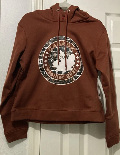 CANADA GOOSE Felpa con cappuccio e stampa logo Canada Weather Gear taglia S P Fire Brick