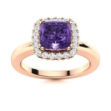 Sterling Silver February Natural Amethyst Halo Womens Gift New Ring Jewelry