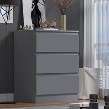 3 Drawer Chest Of Deep Drawers Bedside Table Dark Matt Grey Painted Finish