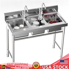 Commercial Sink Stainless Steel 3 Compartment Kitchen Utility Sink With Faucet