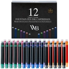 12 Pack Fountain Pen Ink Refills - Set of 12 Assorted Ink Cartridges - Intern...