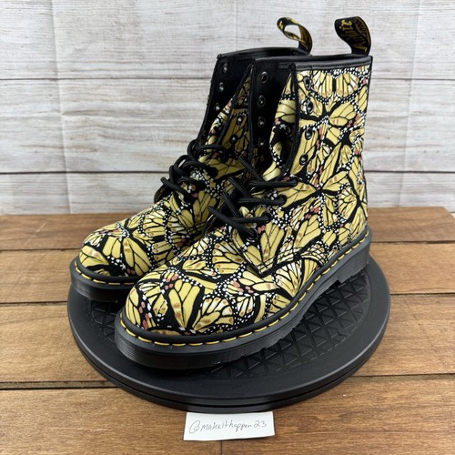 Dr Martens 1460 Butterfly Print Suede Boots Yellow Black Women Size 7 - Picture 3 of 8