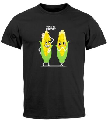 Herren T-Shirt mit Spruch Bock zu Poppen Masikolben Popcorn Motiv Fun-Shirt