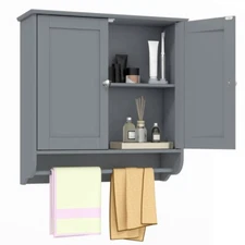 Wooden Wall Mounted Bathroom Storage Medicine Cabinet Organizer Home W/Towel Bar