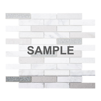Calacatta White Gray Stone Marble Crackle Glass Mosaic Tile Kitchen Backsplash