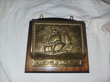 Vintage Hanging Wood/Brass Ship Themed Letter Rack