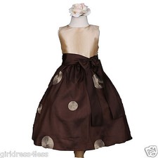 Polka Dot Champagne Chocolate Party Formal Gown Flower Girl Dress 5/6