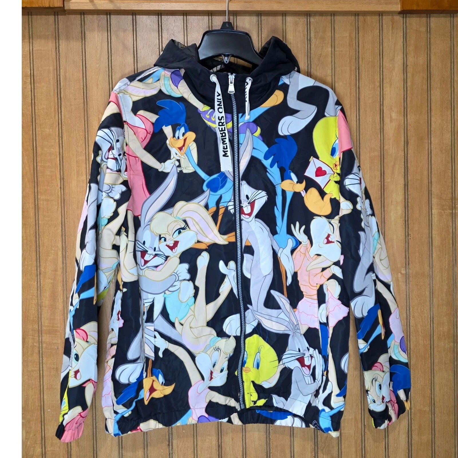 Members Only Looney Tunes Windbreaker Full Zip Jacket Cartoon Print M