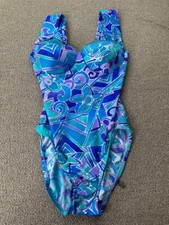 Mainstream Bathing Suit Union Made Pin Up Swimsuit Floral Blue Purple Sz 8 VTG
