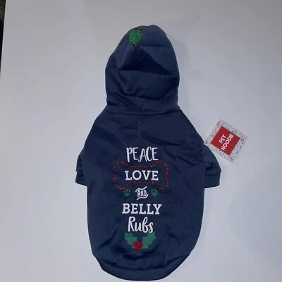 Dog Christmas Hoodie Sweater peace love and belly rubs size Small