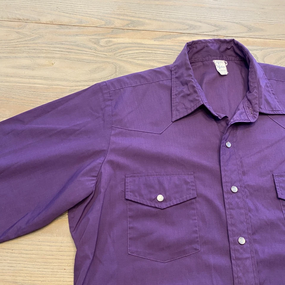 VTG Malco Modes San Fran Purple Western Pearl Snap Shirt Mens 16.5 33 USA Made - Image 4 of 4
