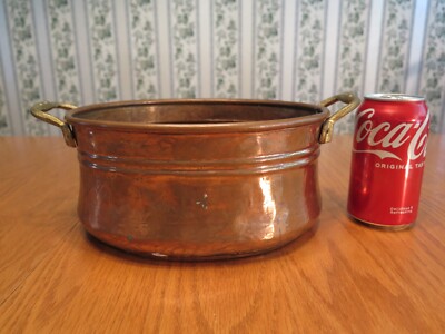 Vintage Antique? Handmade Copper Pot Brass Handles Dovetail Cramp Seam ''VIDEO''