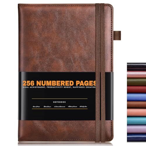 Lined Journal Notebook for Women Men, 256 Numbered Pages Hardcover Brwon