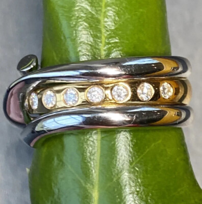 Georg Jensen 18K Yellow White Gold Diamond Magic Band Ring Set R Overgaard 6.75