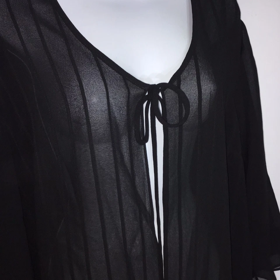 Miss Dorby 女式遮盖领带上衣 18 码黑色透明 Georgette 雪纺 — 第 3/4 张图片