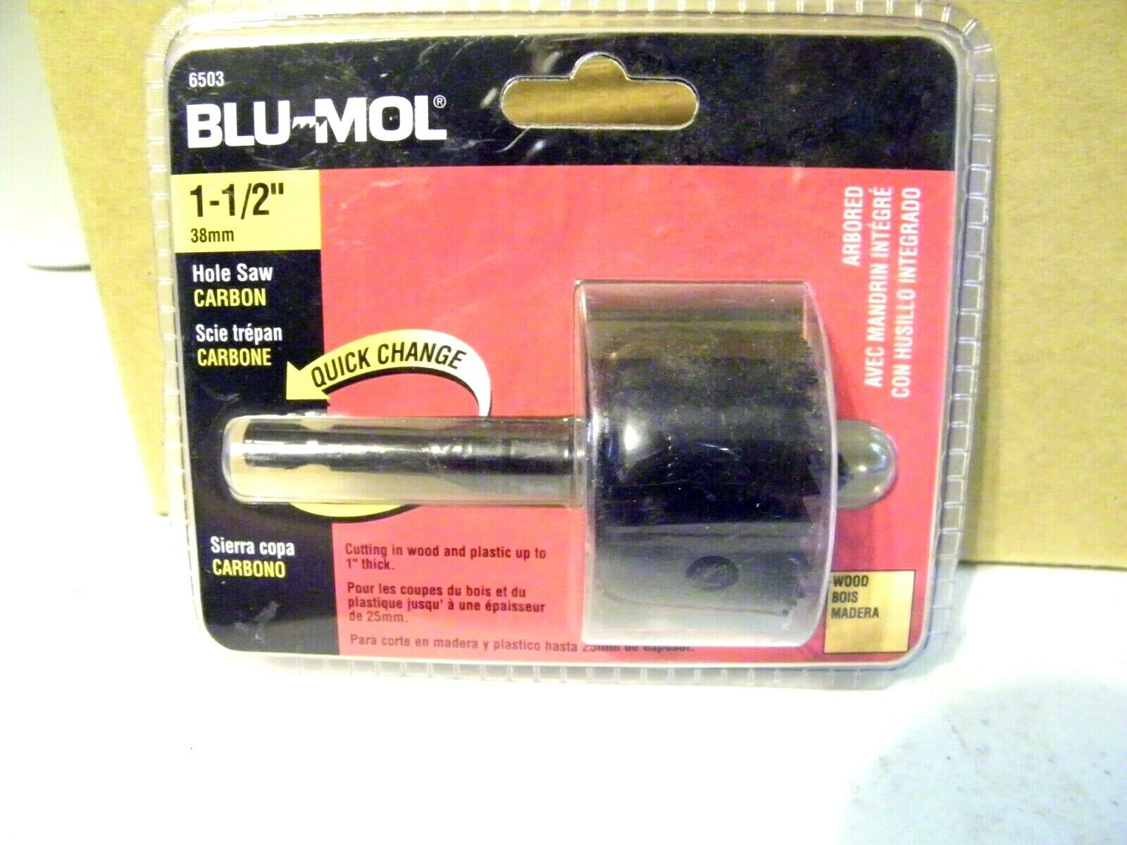 NEW BLU-MOL Quick Change 1 1/2” (38mm) One Piece Wood Hole Saw Carbon
