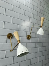 Italian Mid Century Wall Sconce, Brass Diabolo Sconce Pair, Beautiful Sconce