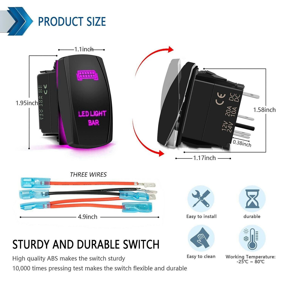 Boat Toggle Switch Panel Blue LED Backlit Toggle Rocker Switch – Universal Fit For Jeep, SUV, UTV, ARB, Carling Style Car Switch - Foto 10