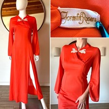 VTG 60'S FORMFIT ROGERS HIGH SLIT LINGERIE NIGHTGOWN DRESSING GOWN S-M