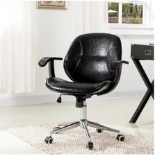 Brand New Glitzhome 38in H Black PU Leather Adjustable Swivel Desk Chair FLD107