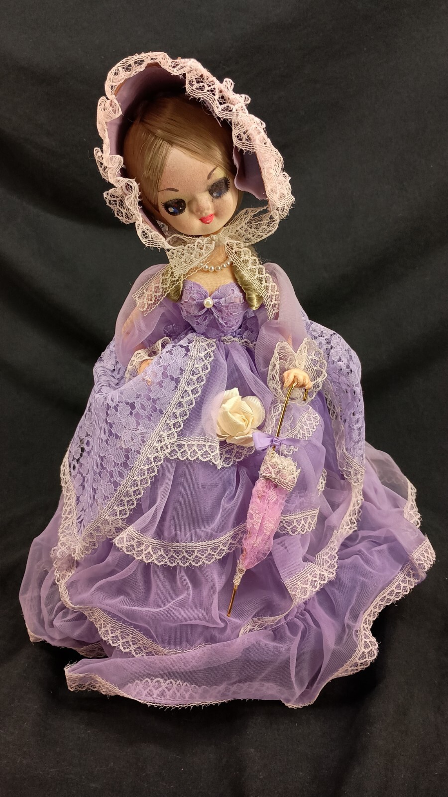 Vintage Bradley Doll Light Hair Big Eye Purple Victorian with Umbrella