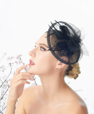 Black Feather Wedding Fascinator Woman Headpiece Cocktail Formal Tea Party Event