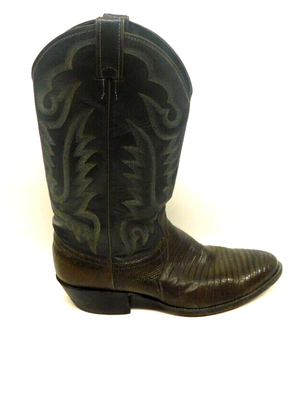 Justin Mens 9.5D Leather Lizard Skin Gray Brown Western  display picture 2
