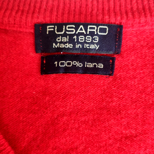 100% Pure Virgin Wool men's Pullover XL Washable Fusaro Italy V-neck Red Knit - Picture 2 of 10