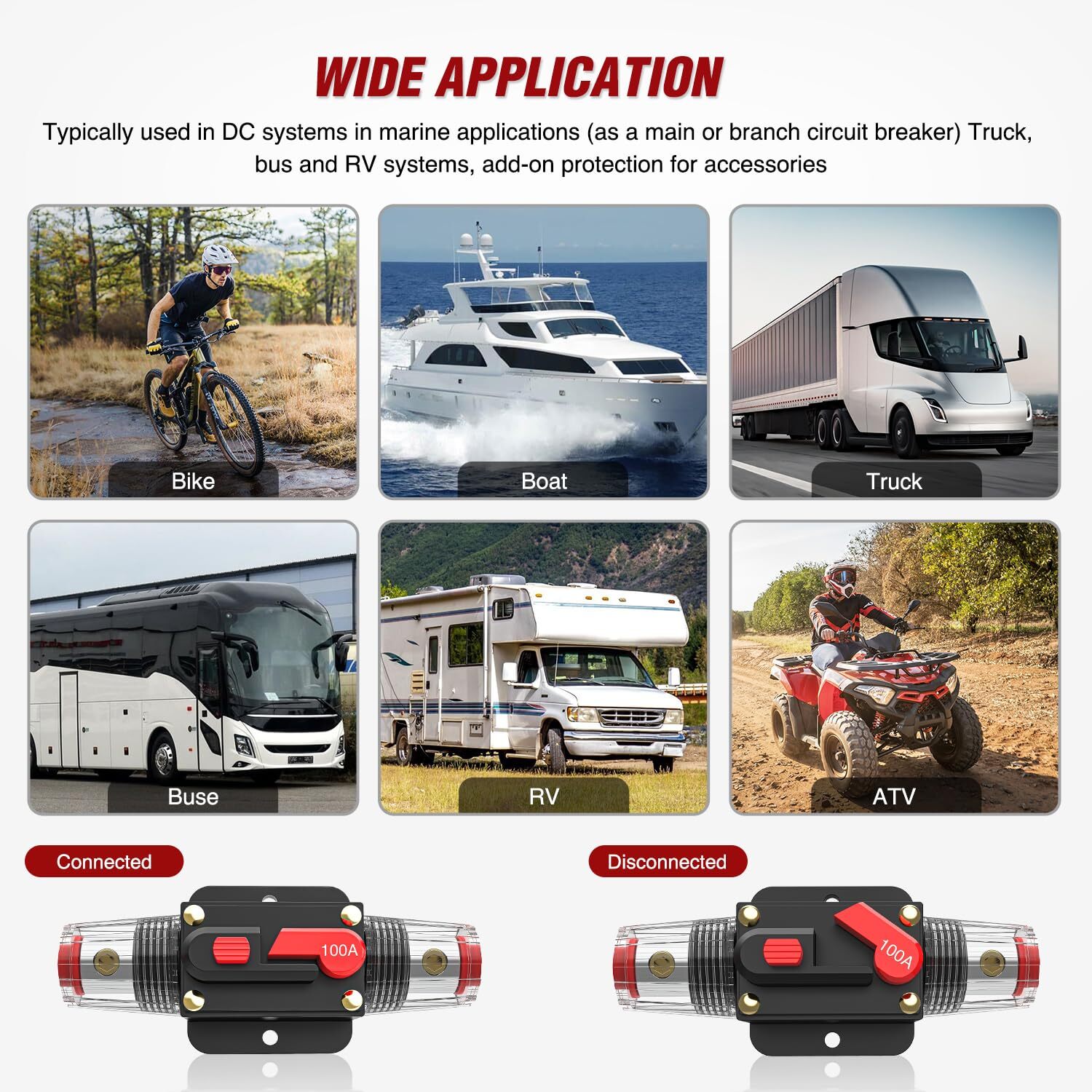 100AMP Inline Circuit Breaker Resettable 12-24V DC Manual Reset Fuse Holder