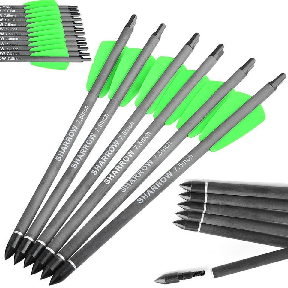 12X Carbon Arrows 7.5" 15'' Mini Bow Bolts Screw Tips 100Gr Bow Archery Hunting - Image 3 of 4