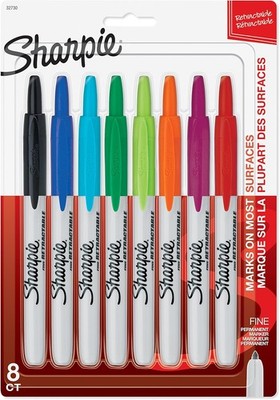 Retractable Fine Point Permanent Markers, 8 Colored Markers (32730PP)