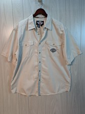 Harley Davidson Shirt Mens XL Beige Embroidered Garage Mechanic Button Down