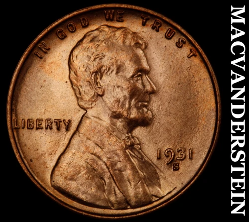 1931-S Lincoln Cent- Red- Choice Gem Brilliant Uncirculated+++ Luster #J2218