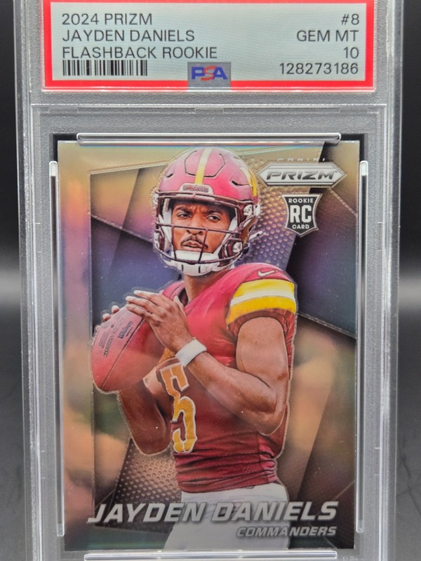 JAYDEN DANIELS 2024 PANINI PRIZM FLASHBACK ROOKIE SILVER RC PSA 10