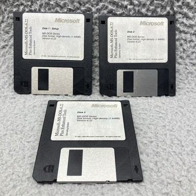 Microsoft MS-DOS 6.22 Plus Enhanced Tools 3.5  Floppy Disks 1-3