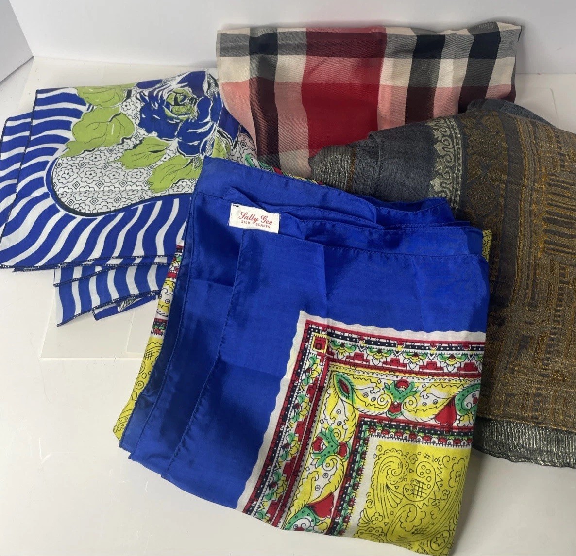 Vintage Silk Scarves Head Hair Neck Lot of 4 Sally Lee Silk Cambodia Silk Plus 2